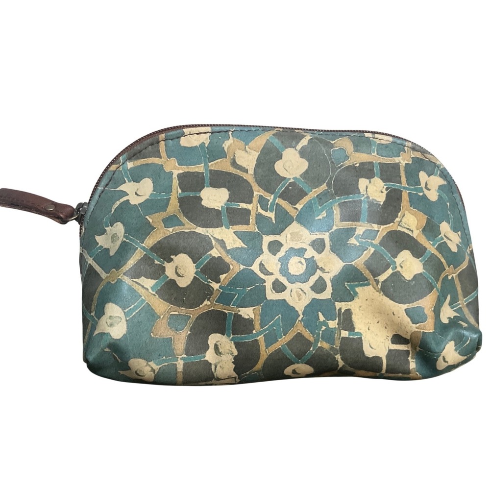 Kanishka‎ Tashkent Leather Girih Geometric Pouch Cosmic Clutch Teal Sage Boho